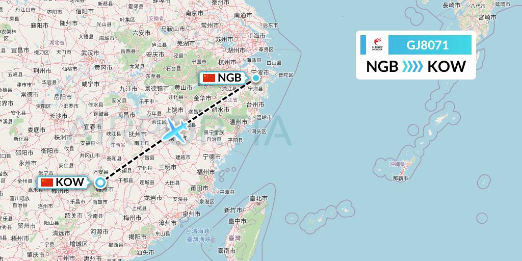 GJ8071 Loong Airlines Flight Map: Ningbo to Ganzhou