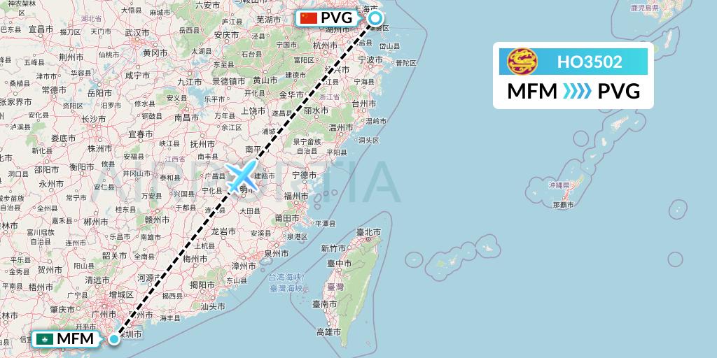 HO3502 Juneyao Airlines Flight Map: Macau to Shanghai