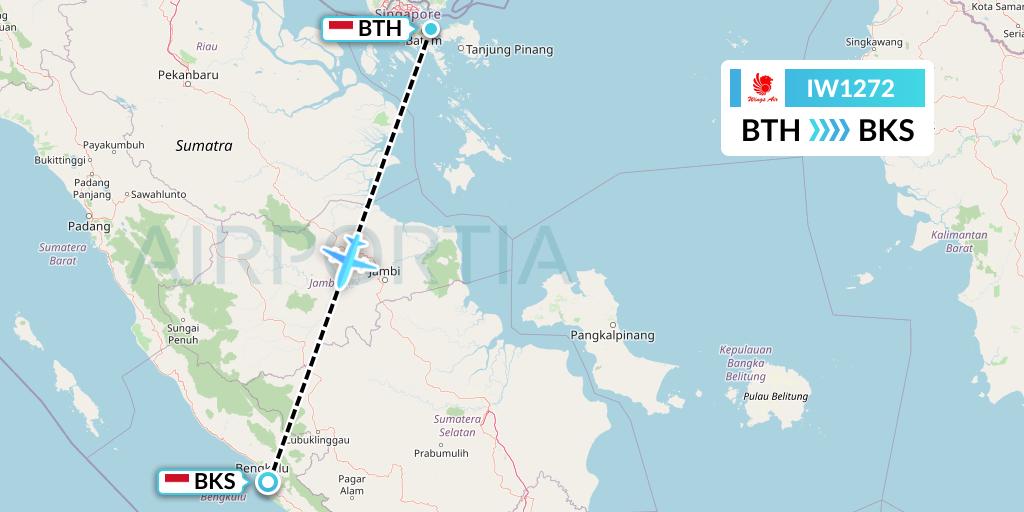 IW1272 Wings Air Flight Map: Batam to Bengkulu