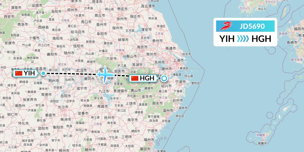 JD5690 Capital Airlines Flight Map: Yichang to Hangzhou