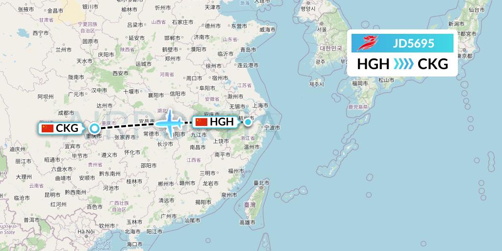 JD5695 Capital Airlines Flight Map: Hangzhou to Chongqing