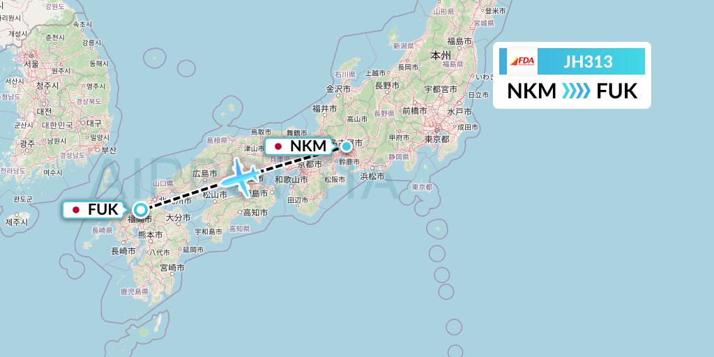 JH313 Fuji Dream Airlines Flight Map: Nagoya to Fukuoka