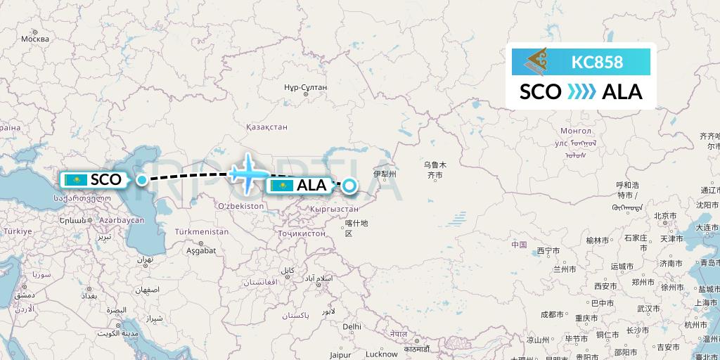 KC858 Air Astana Flight Map: Aktau to Almaty