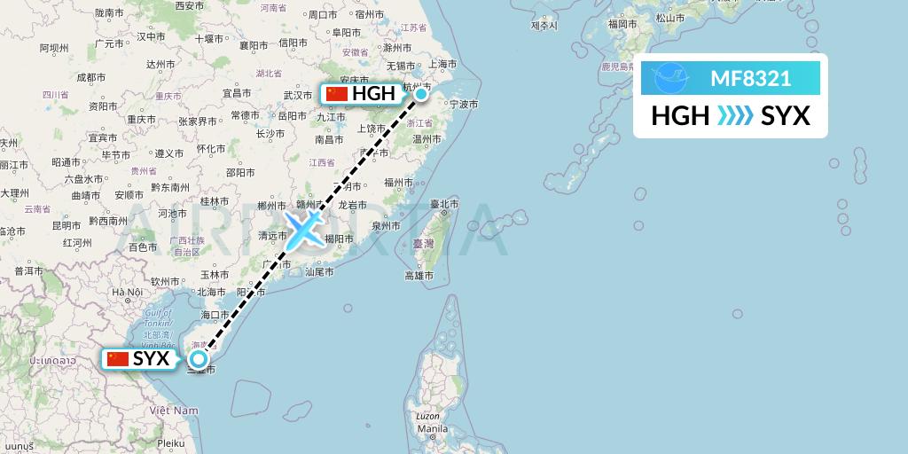 MF8321 Xiamen Airlines Flight Map: Hangzhou to Sanya
