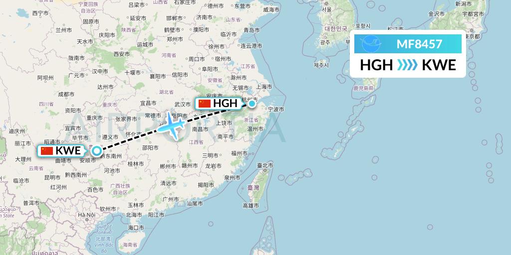 MF8457 Xiamen Airlines Flight Map: Hangzhou to Guiyang