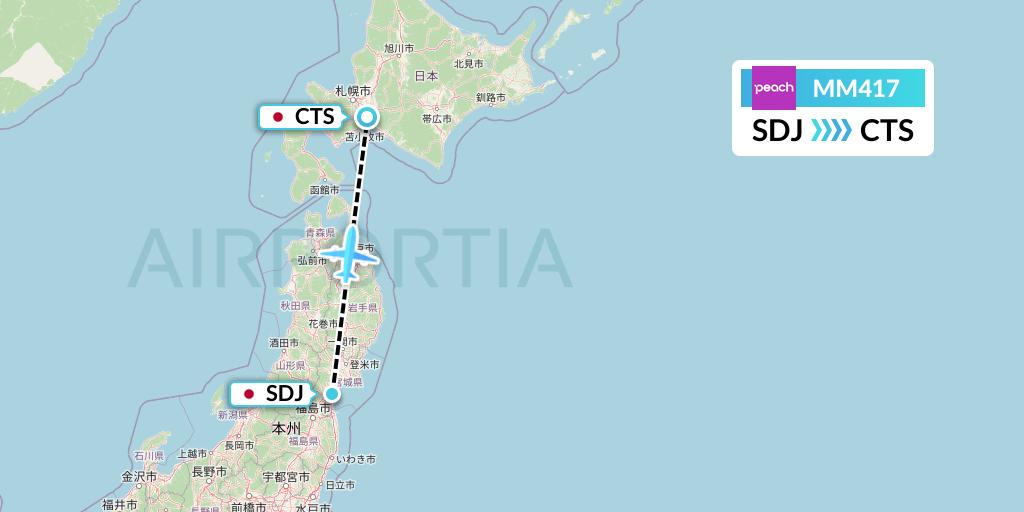MM417 Peach Aviation Flight Map: Sendai to Sapporo