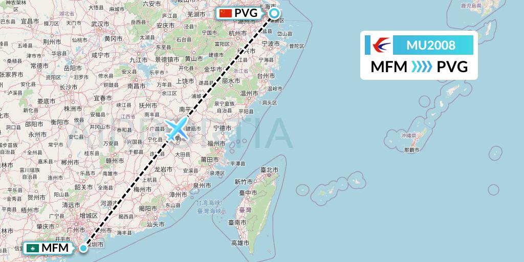 MU2008 China Eastern Airlines Flight Map: Macau to Shanghai