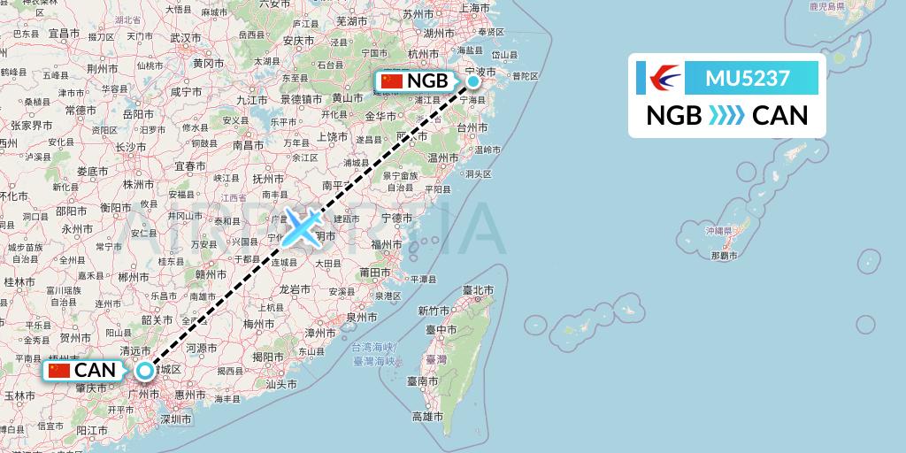 MU5237 China Eastern Airlines Flight Map: Ningbo to Guangzhou