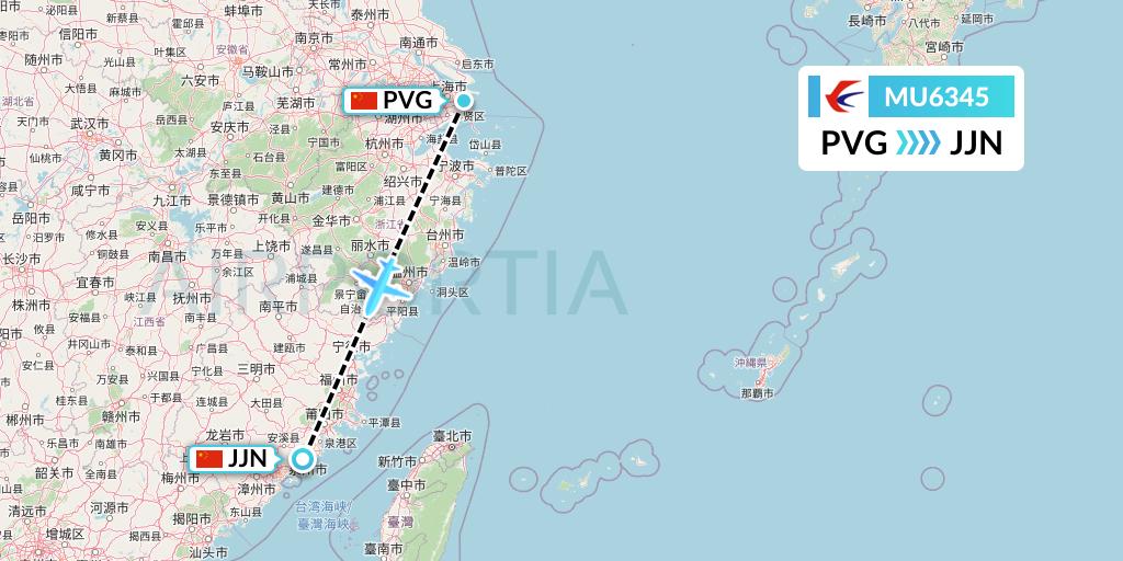MU6345 China Eastern Airlines Flight Map: Shanghai to Jinjiang