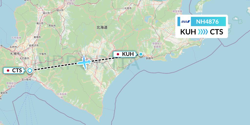 NH4876 All Nippon Airways Flight Map: Kushiro to Sapporo
