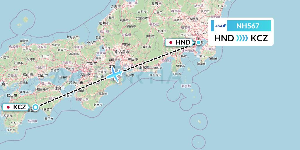NH567 All Nippon Airways Flight Map: Tokyo to Nankoku