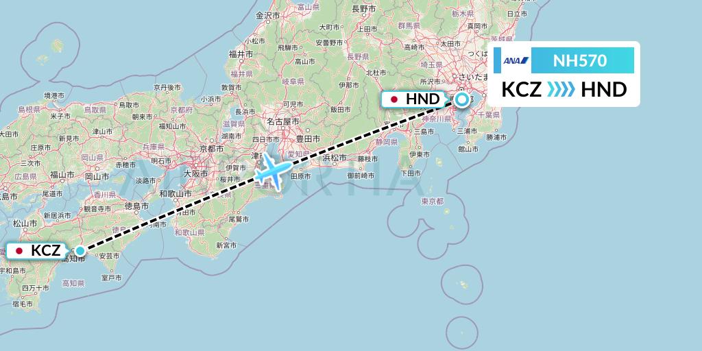 NH570 All Nippon Airways Flight Map: Nankoku to Tokyo