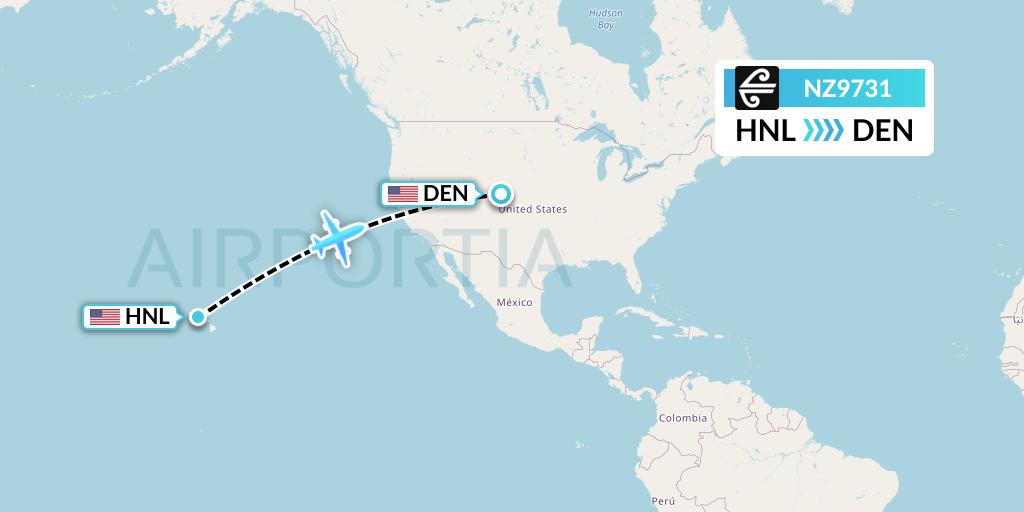 NZ9731 Air New Zealand Flight Map: Honolulu to Denver
