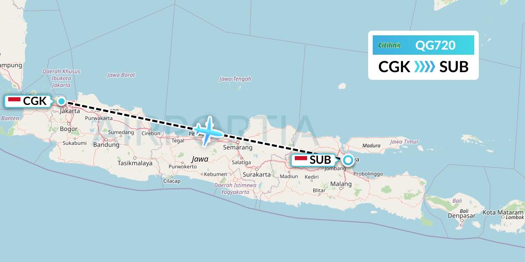 QG720 Citilink Flight Map: Jakarta to Surabaya