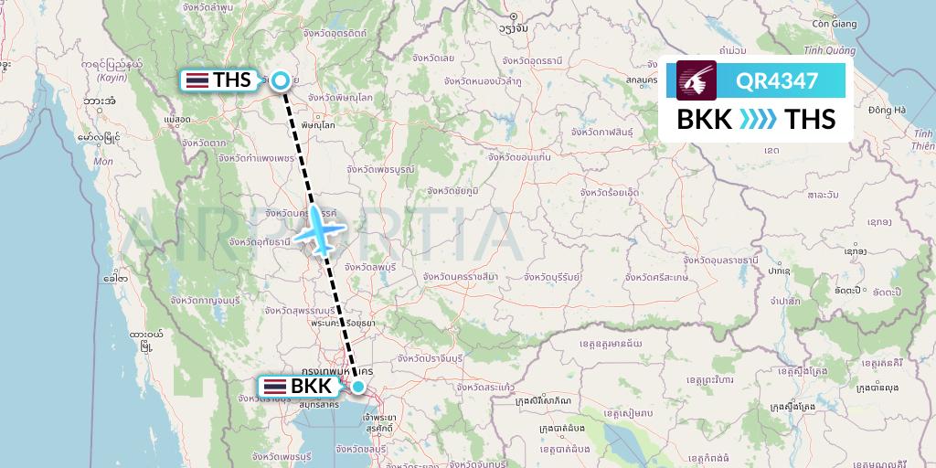 QR4347 Qatar Airways Flight Map: Bangkok to Sukhothai