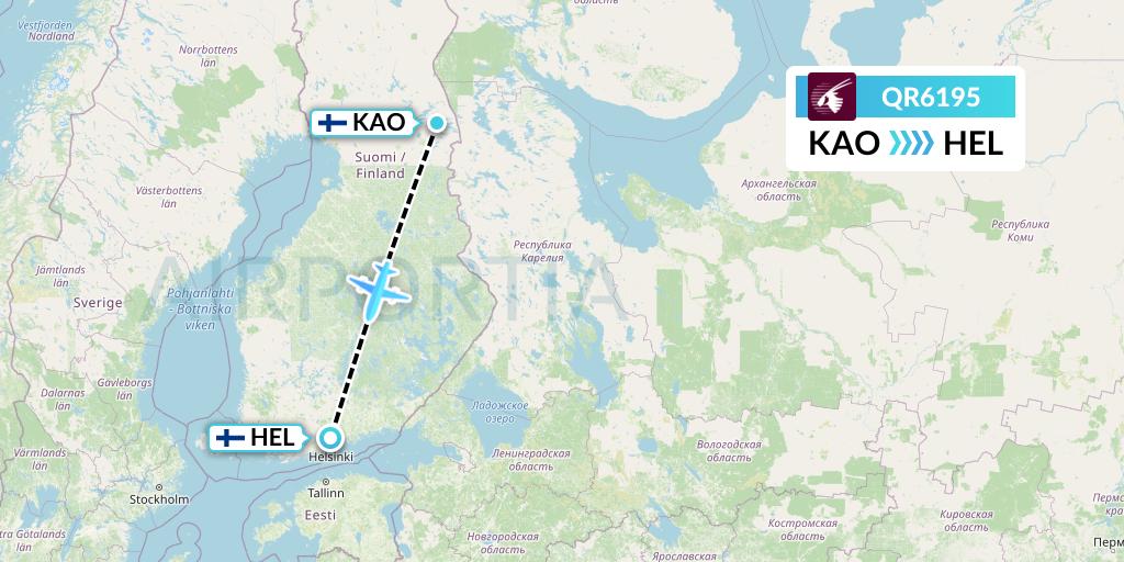 QR6195 Qatar Airways Flight Map: Kuusamo to Helsinki