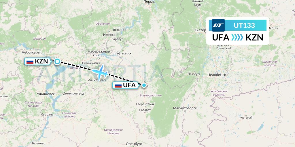 UT133 UTair Flight Map: Ufa to Kazan