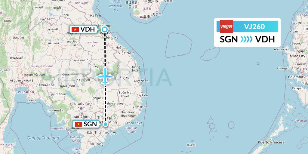 VJ260 VietJet Air Flight Map: Ho Chi Minh City to Dong Hoi