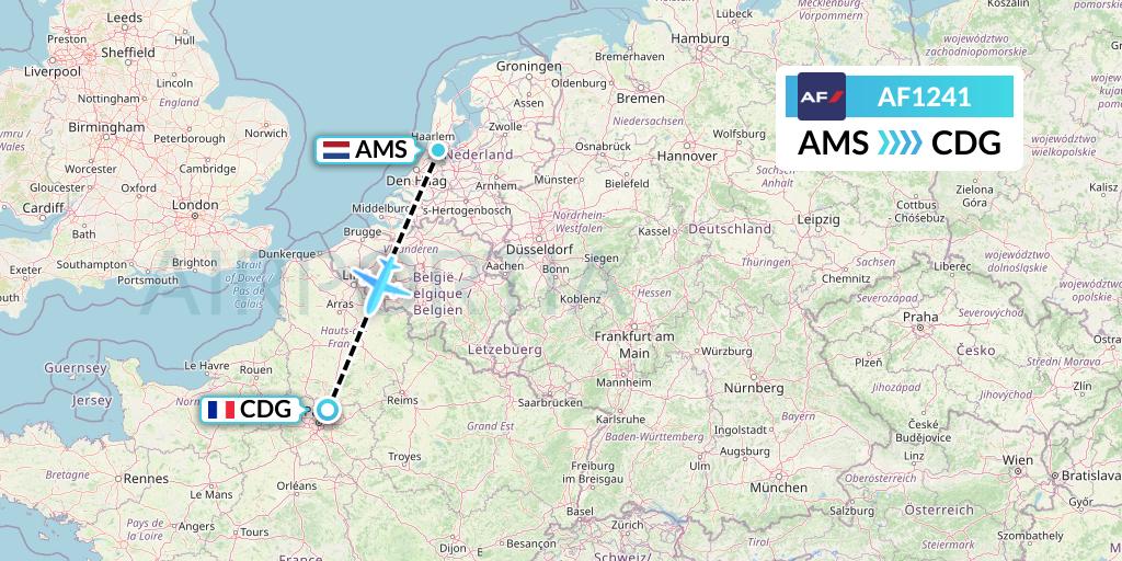 AF1241 Air France Flight Map: Amsterdam to Paris