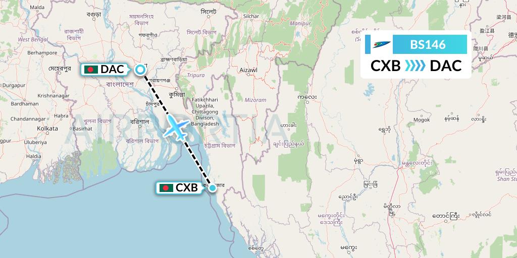 BS146 US-Bangla Airlines Flight Map: Cox's Bazar to Dhaka