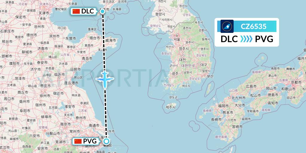 CZ6535 China Southern Airlines Flight Map: Dalian to Shanghai