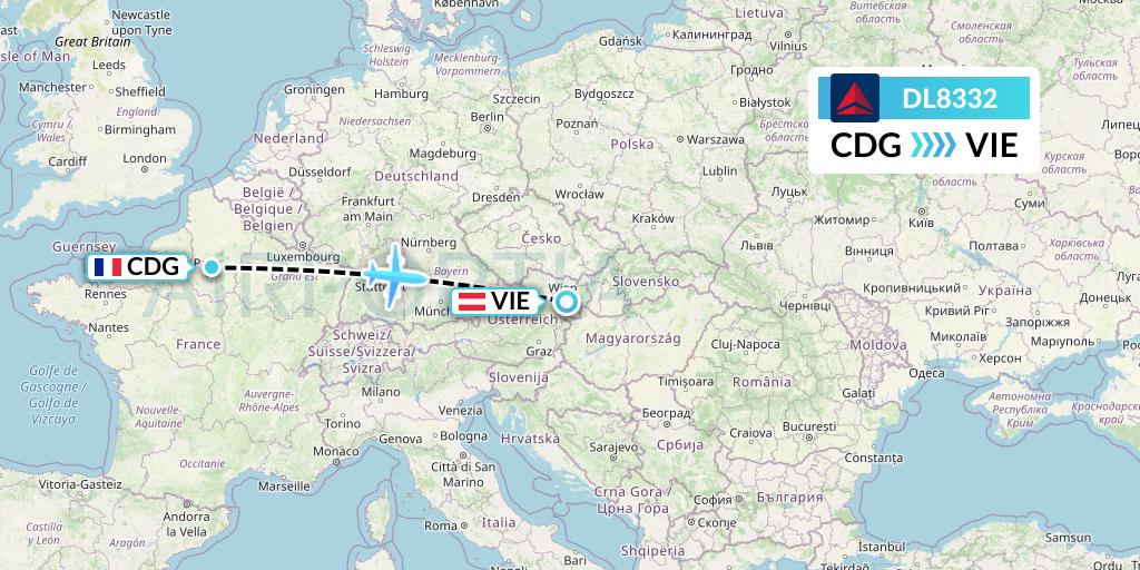 DL8332 Delta Air Lines Flight Map: Paris to Vienna