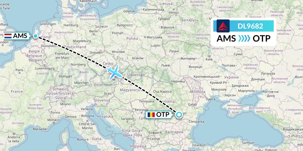DL9682 Delta Air Lines Flight Map: Amsterdam to Bucharest
