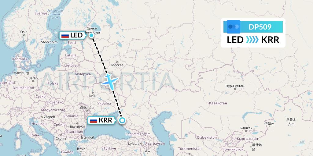 DP509 Pobeda Flight Map: St. Petersburg to Krasnodar