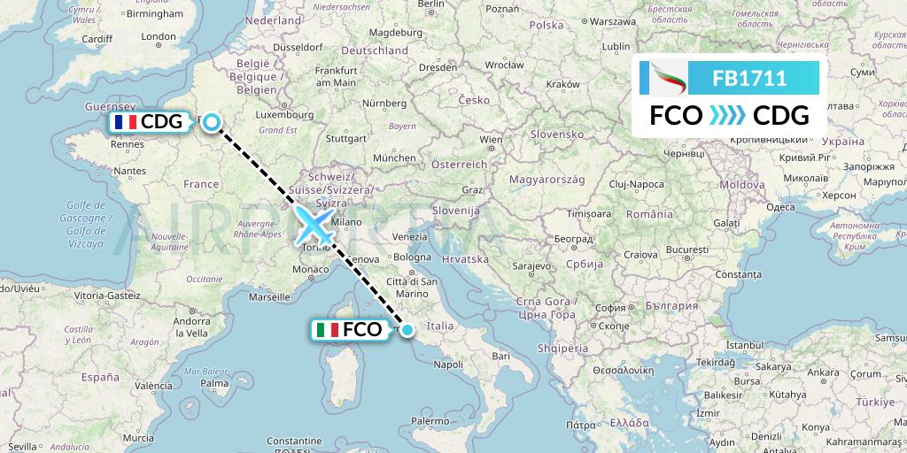 FB1711 Bulgaria Air Flight Map: Rome to Paris