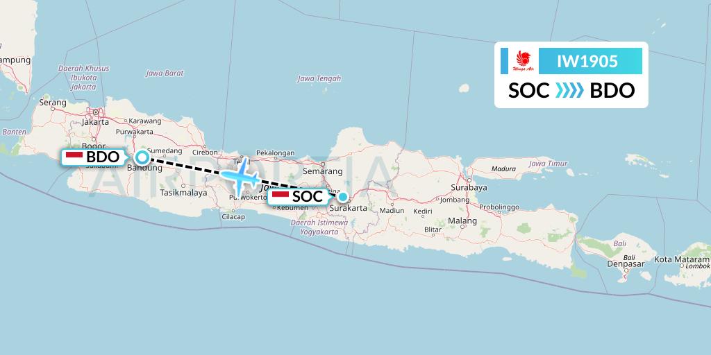 IW1905 Wings Air Flight Map: Surakarta to Bandung
