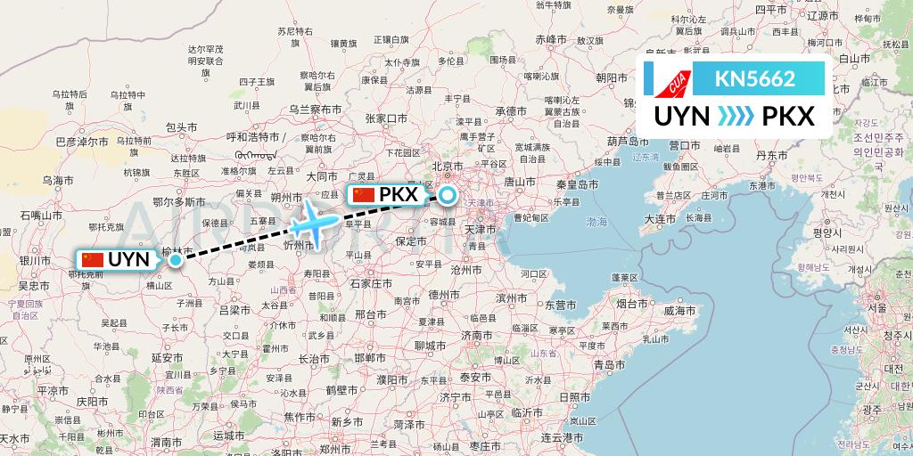 KN5662 China United Airlines Flight Map: Yulin to Beijing