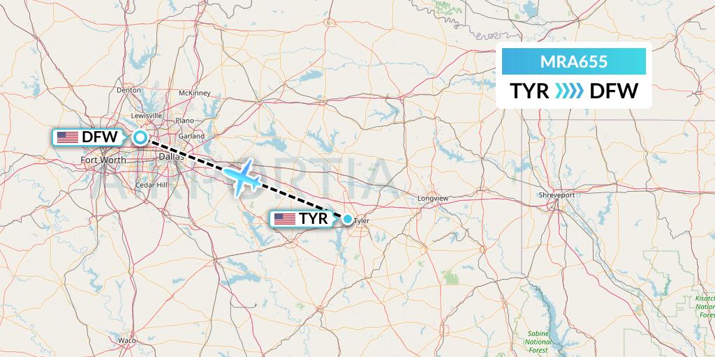 MRA655 Martinaire Flight Map: Tyler to Dallas