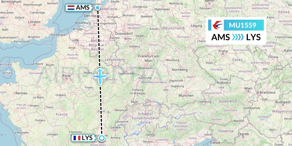 MU1559 China Eastern Airlines Flight Map: Amsterdam to Lyon