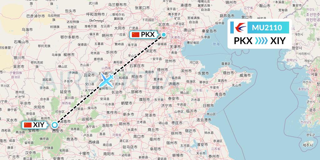 MU2110 China Eastern Airlines Flight Map: Beijing to Xi'an