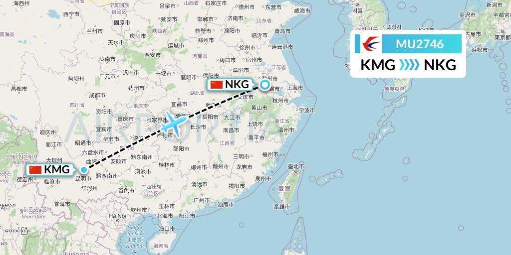 MU2746 China Eastern Airlines Flight Map: Kunming to Nanjing