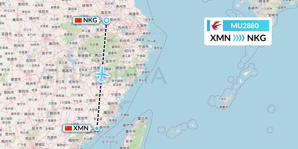 MU2880 China Eastern Airlines Flight Map: Xiamen to Nanjing