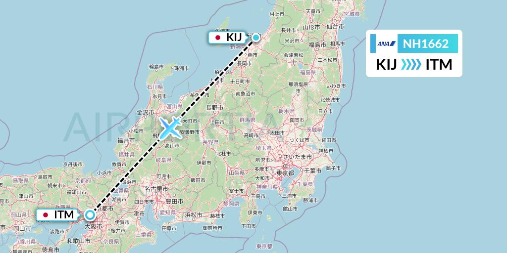 NH1662 All Nippon Airways Flight Map: Niigata to Osaka