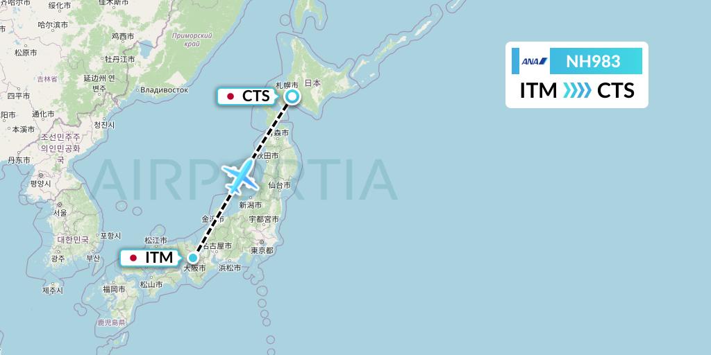 NH983 All Nippon Airways Flight Map: Osaka to Sapporo