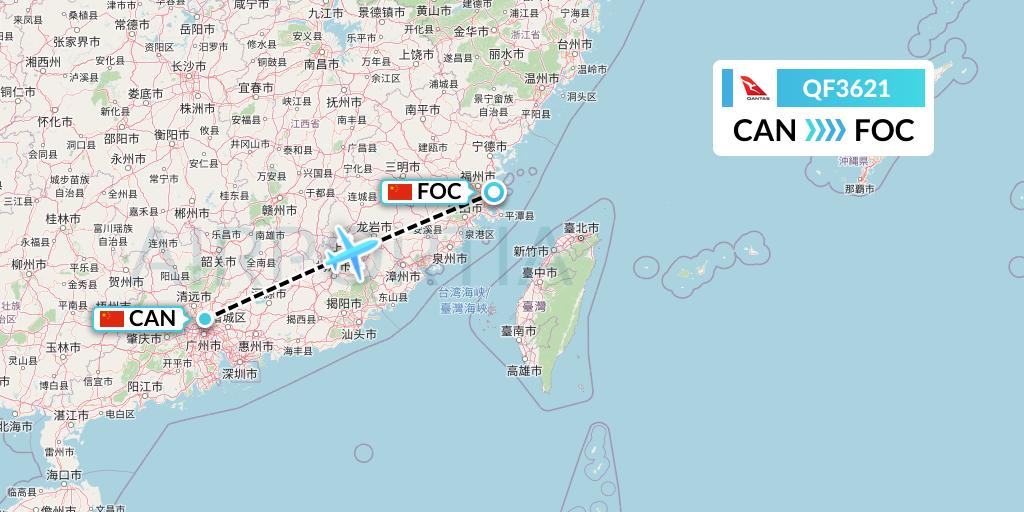 QF3621 Qantas Flight Map: Guangzhou to Fuzhou