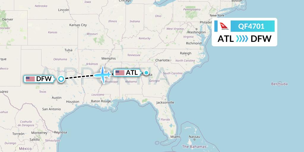 QF4701 Qantas Flight Map: Atlanta to Dallas