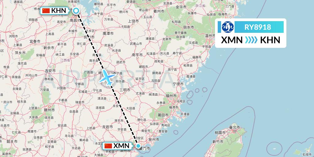 RY8918 Jiangxi Air Flight Map: Xiamen to Nanchang