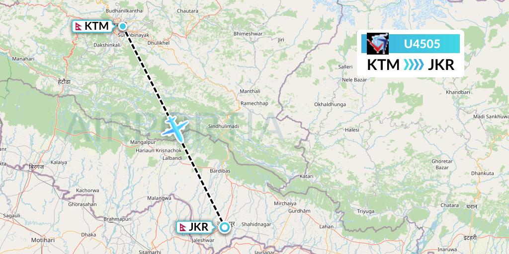 U4505 Buddha Air Flight Map: Kathmandu to Janakpur