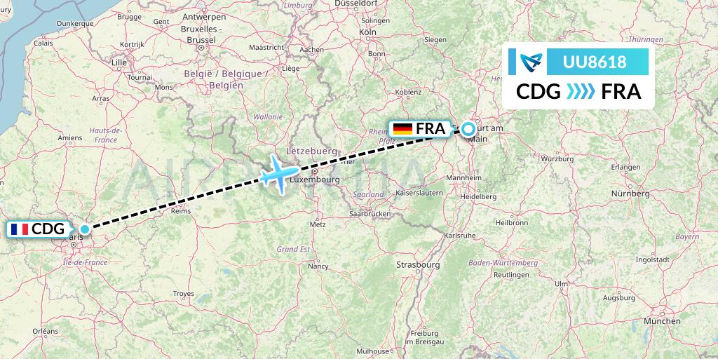 UU8618 Air Austral Flight Map: Paris to Frankfurt