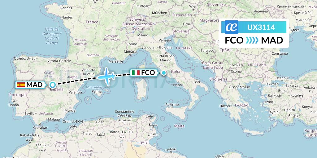 UX3114 Air Europa Flight Map: Rome to Madrid