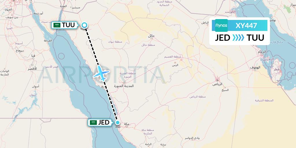XY447 Flynas Flight Map: Jeddah to Tabuk