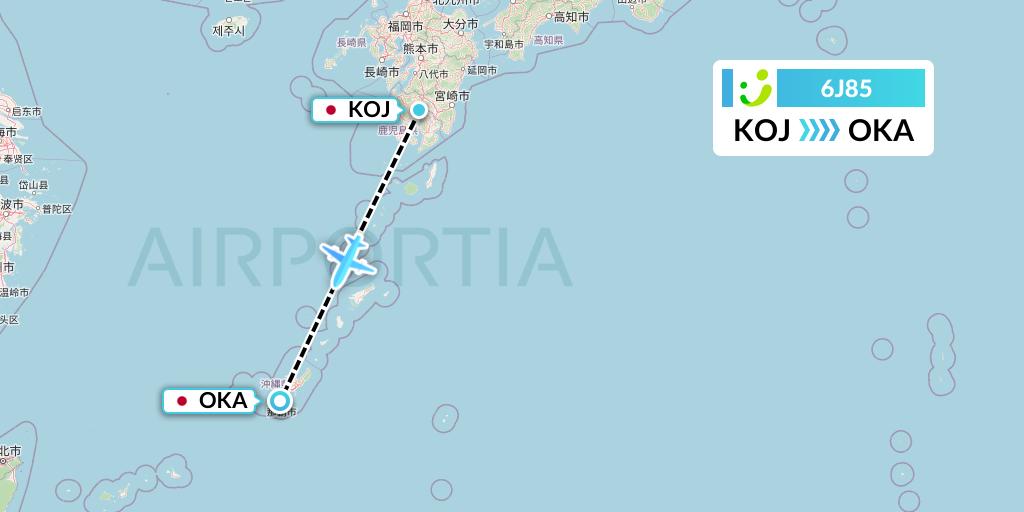 6J85 Solaseed Air Flight Map: Kagoshima to Naha