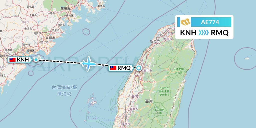 AE774 Mandarin Airlines Flight Map: Kinmen to Taichung