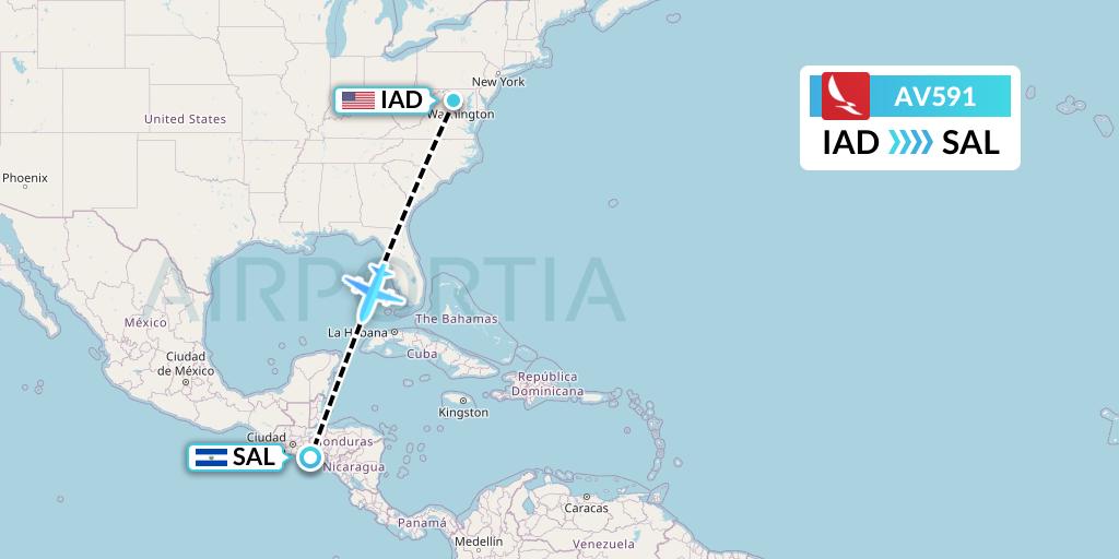 AV591 Avianca Flight Map: Washington to San Salvador