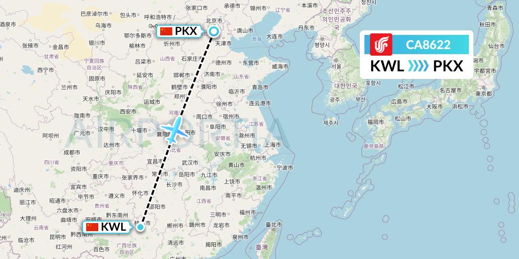 CA8622 Air China Flight Map: Guilin to Beijing