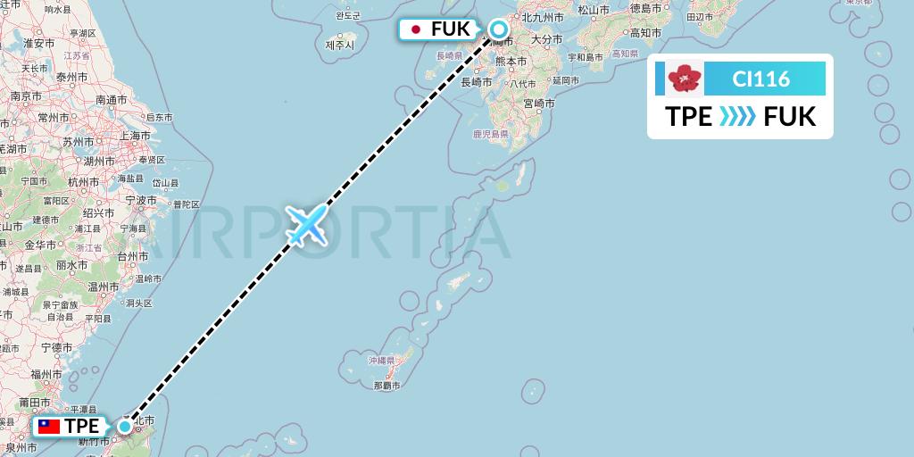 CI116 China Airlines Flight Map: Taipei to Fukuoka
